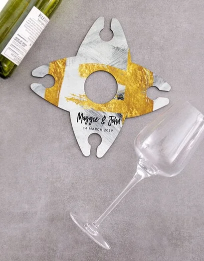 Personalised Golden Wine Glass And Bottle Holder - Product image