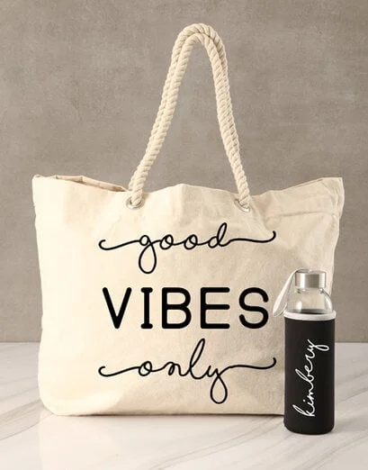 Personalised Good Vibes Waterbottle and Tote - Product image