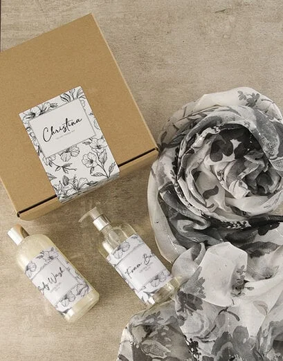 Personalised Grey Floral Scarf Hamper