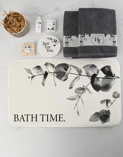 Personalised Grey Leaf Towel And Mat Set - Product image