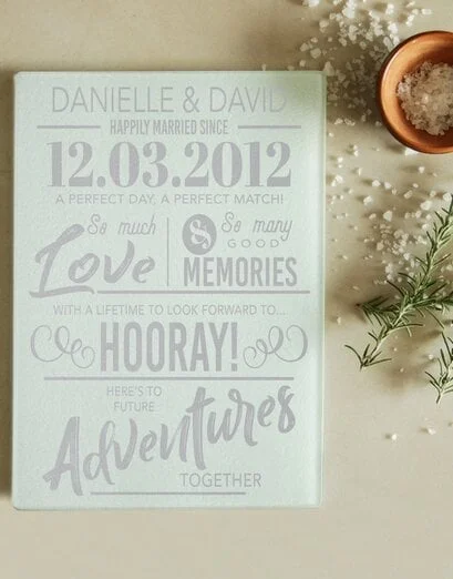 Personalised Happily Married Glass Chopping Board - Product image