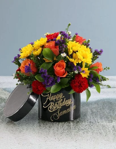 Personalised Happy Birthday Mixed Flowers Hat Box - Product image