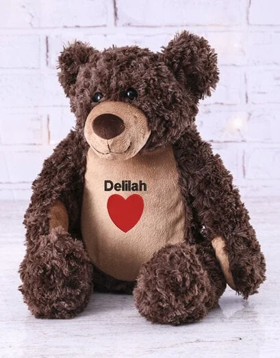 Personalised Heart Embroidered Brown Teddy - Product image