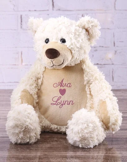 Personalised Heart Embroidered Cream Teddy - Product image
