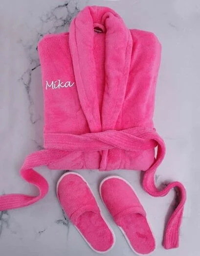 Personalised Hot Pink Fleece Gown And Slipper Set - Product image