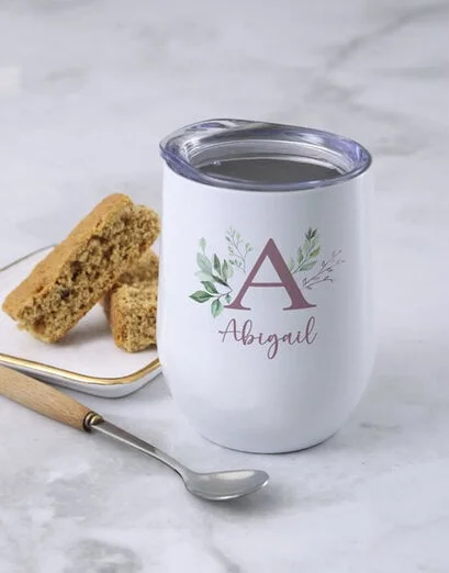 Personalised Leaf Initial And Name Mug