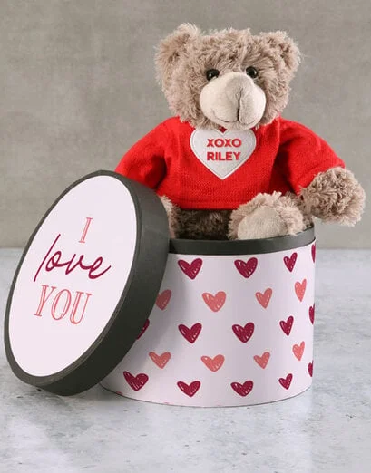 Personalised Love Cream Teddy Hat Box - Product image