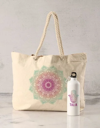 Personalised Mendhi Waterbottle and Tote - Product image