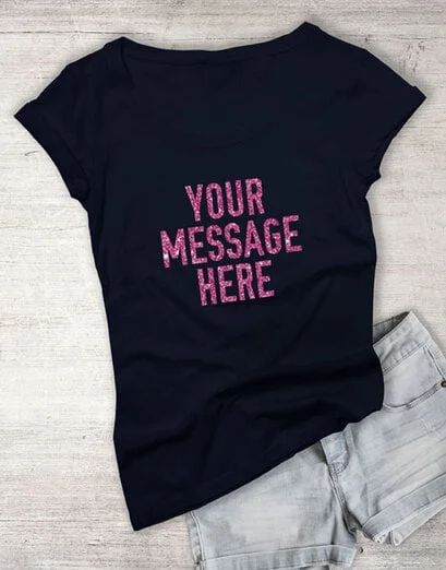 Personalised Message Glitter Navy Ladies T Shirt - Product image