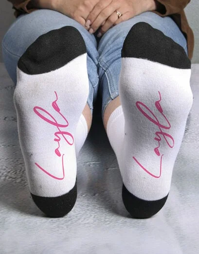Personalised Name Script White Socks