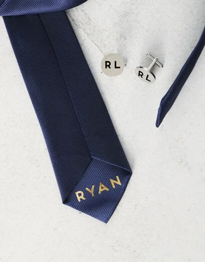 Personalised Navy Tie And Cufflinks