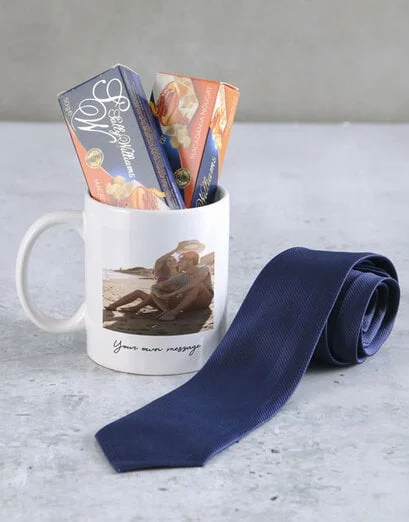 Personalised Navy Tie And Mug Gift Box