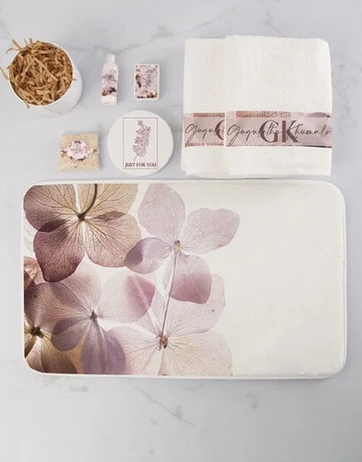 Personalised Pink Floral Towel And Mat Set - Product image
