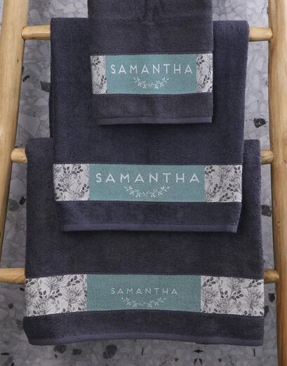 Personalised Protea Charcoal Towel Set - Product image