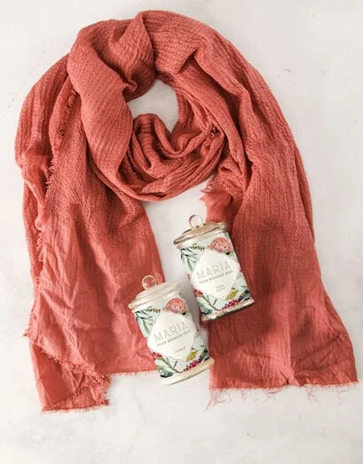 Personalised Red Scarf And Floral Beauty Set