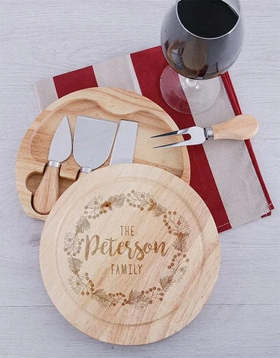 Personalised Round Family Cheeseboard and Knives - Product image
