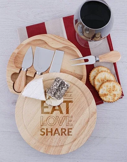 Personalised Share Round Cheeseboard and Knives - Product image