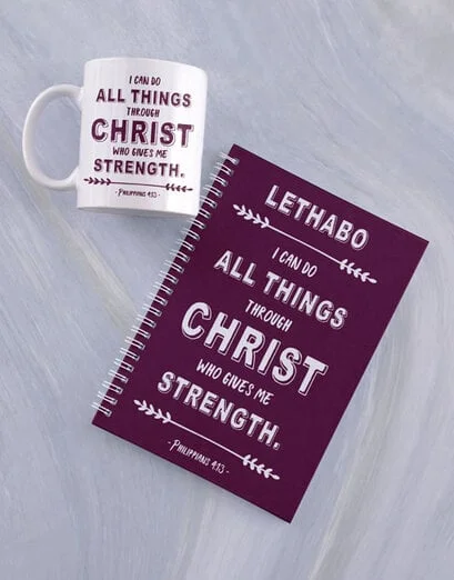Personalised Strength in Christ Mug And Notebook - Product image