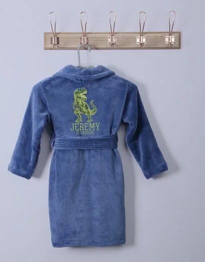 Personalised Trex Blue Fleece Gown - Product image