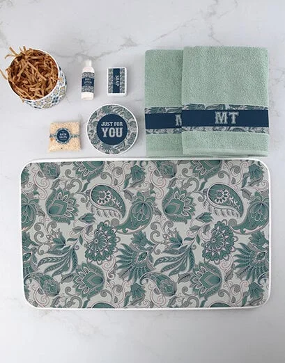Personalised Vintage Blue Towel And Mat Set - Product image