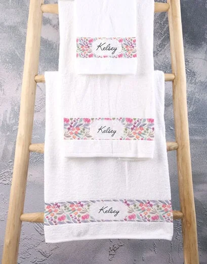 Personalised Watercolour Floral White Towel Set - Product image