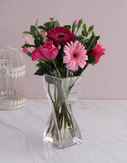 Pink Floral Mix in Twisted Vase - Product image