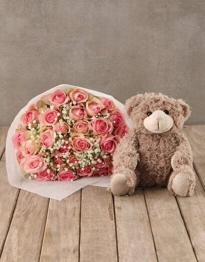 Pink Rose Bouquet with White Wrapping - Product image