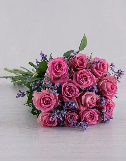 Pink Roses Wrapped in Grey - Product image