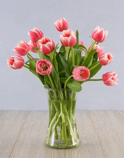 Pink Tulips in a Clear Vase - Product image