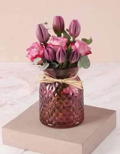 Precious Purple Tulips in Vase - Product image