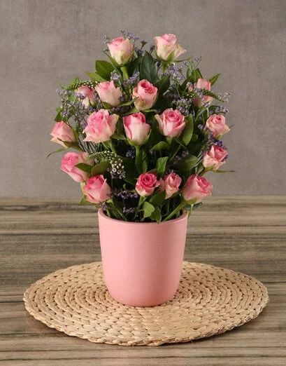 Pretty Pink Roses in a Pot - Product image