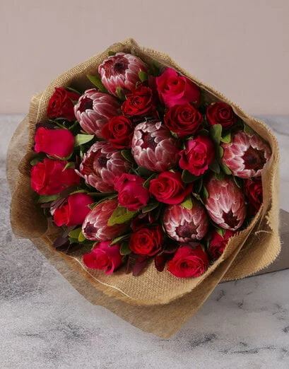 Red Rose & Protea Medley Bouquet - Product image