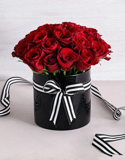 Red Roses in Black Cylinder Vase - Product image