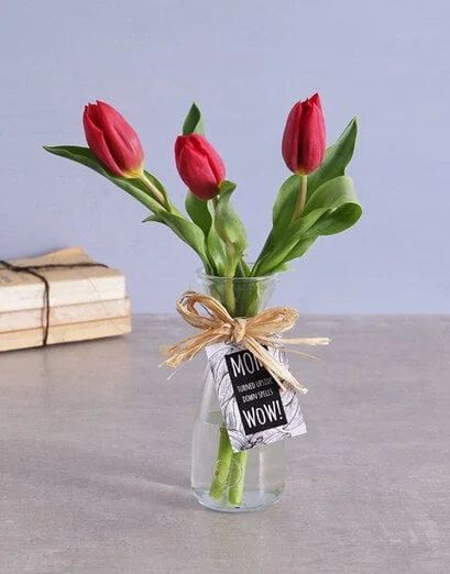 Red Tulips in Vase - Product image