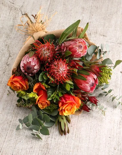 Regal Red and Pincushion Protea Bouquet - Product image
