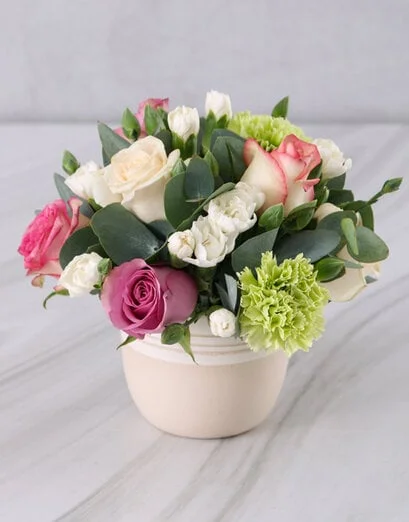 Roses and Carnations in Ceramic Pot - Product image