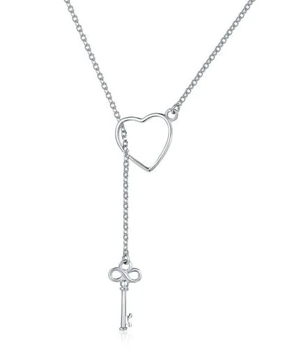 Silver Heart And Key Slider Necklace - Product image