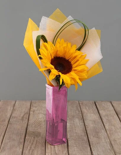 Single Sunflower in Colour Vase - Product image