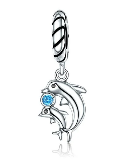 Sparkling Blue Dolphin Silver Dangle Charm