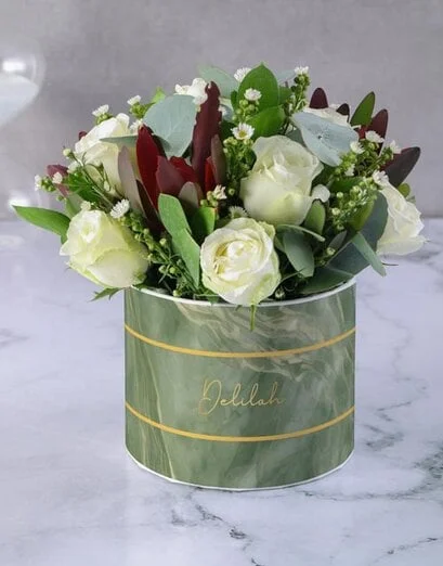 Stunning White Rose Hat Box Arrangement - Product image