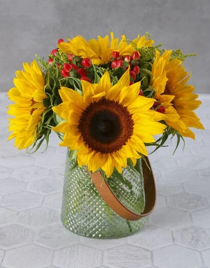 Sunflowers And Orange Roses Vase - Product image