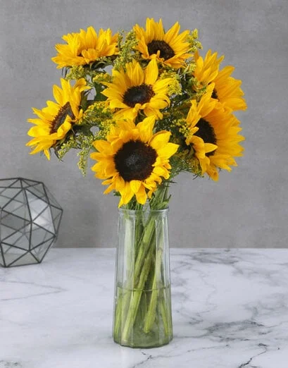 Sunflowers In Clear Hexagon Vase - Product image