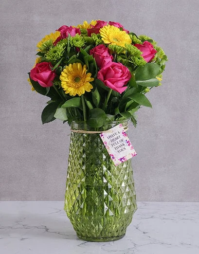 Thank You Blooms In Green Vase - Product image