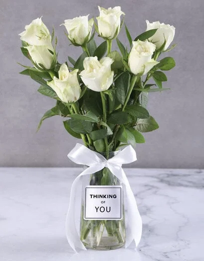 Thinking Of You Cream Roses In Clear Vase - Product image