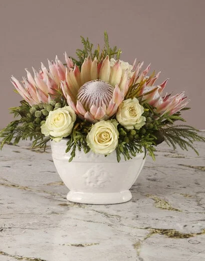 Whimsical Protea and White Rose Bouquet - Product image