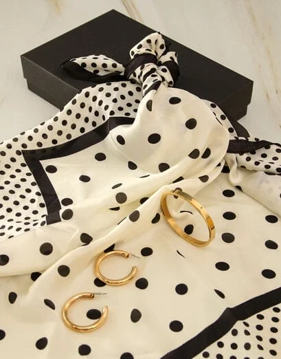 White And Black Polka Dot Silk Scarf Combo - Product image