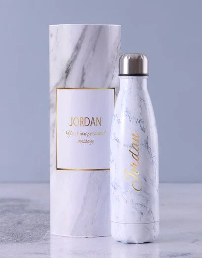 White Personalised Marbled Water Bottle And Tube - Product image