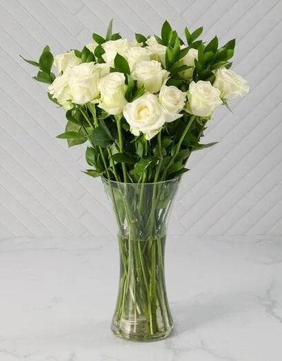White Roses in a Glass Vase - Product image