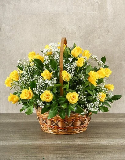 Woven Basket of Yellow Roses - Product image