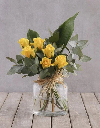 Yellow Rose and Greenery Arrangement - Product image